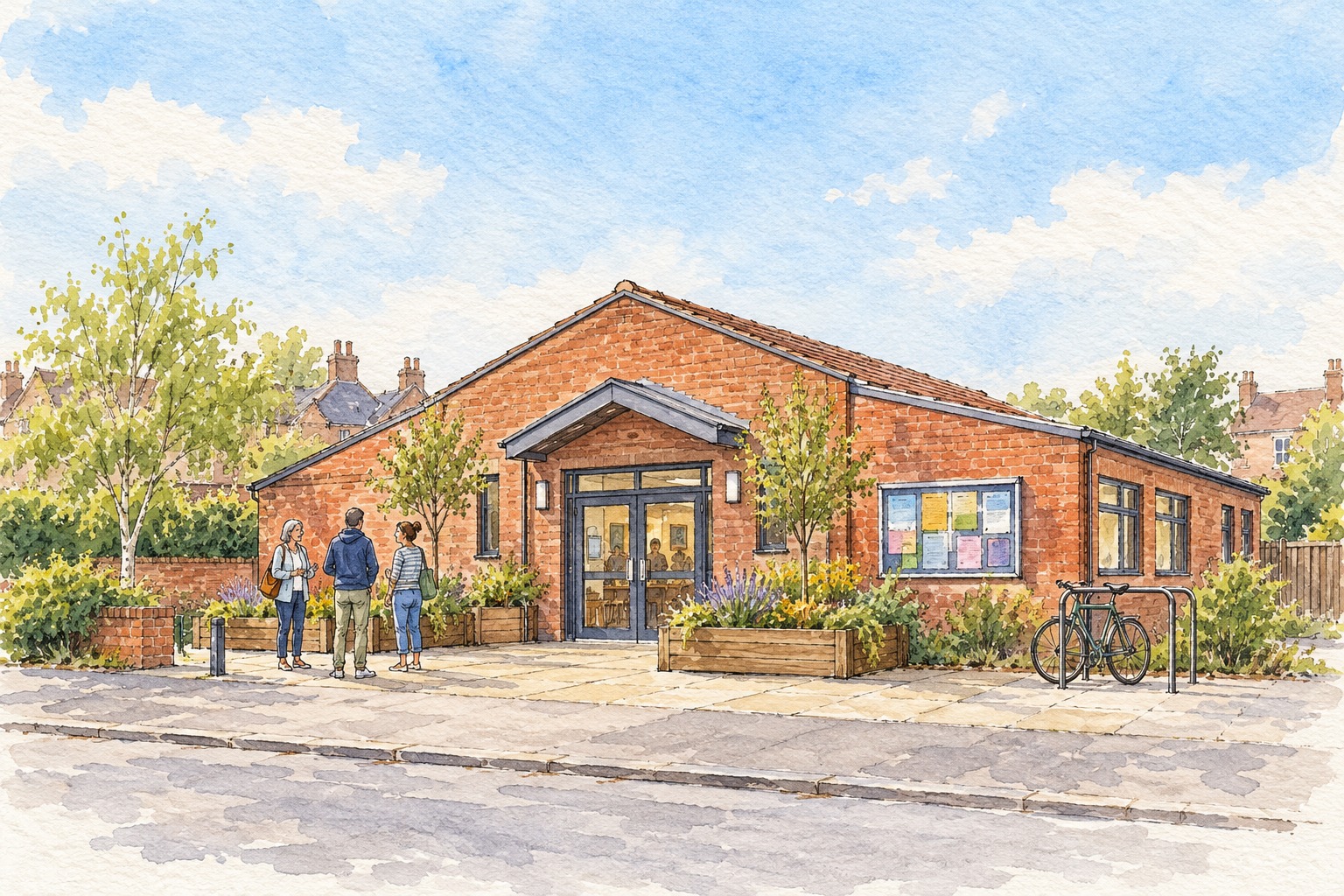 Representative Berkshire community hall and neighbours, not a named venue or real group